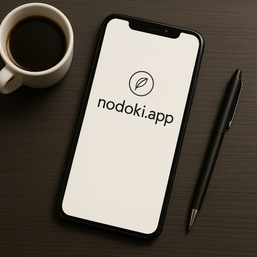 Logo aplikacji nodoki.app na ekranie telefonu